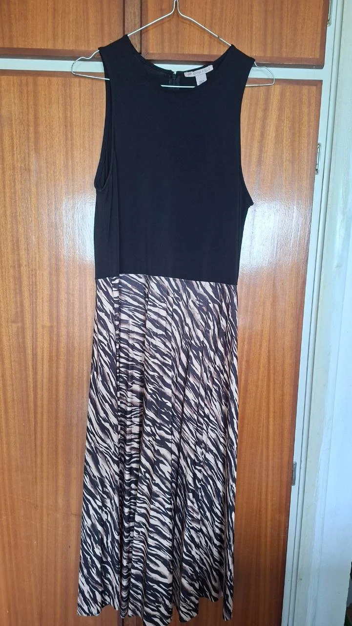 Anna Field midi jurk β zwart met dierenprint β maat L